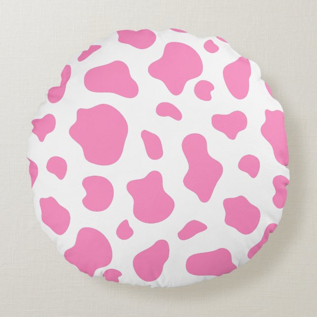 Coussins Ronds Pink Cow Print Decorative Pillow (Devant)