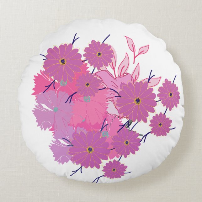 Coussins Ronds Pink Flower Couch Pillow (Devant)