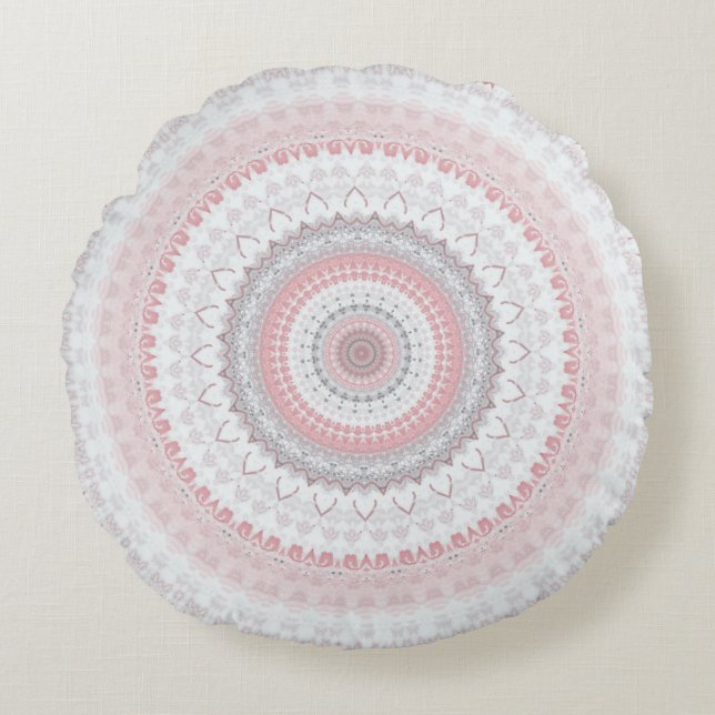Coussins Ronds Pink Grey Mandala (Devant)