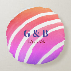 Coussins Ronds Pink jaune arc-en-ciel ajouter nom du couple place