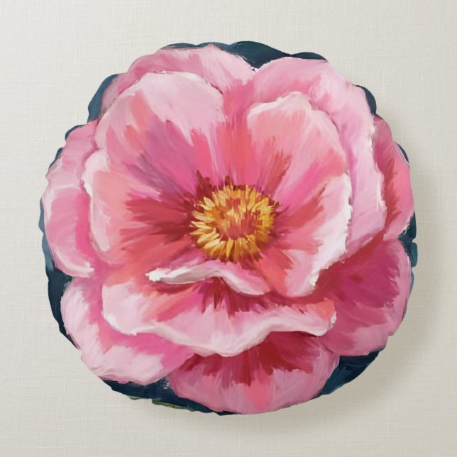 Coussins Ronds Pink Peony Flower Watercolor Floral (Devant)