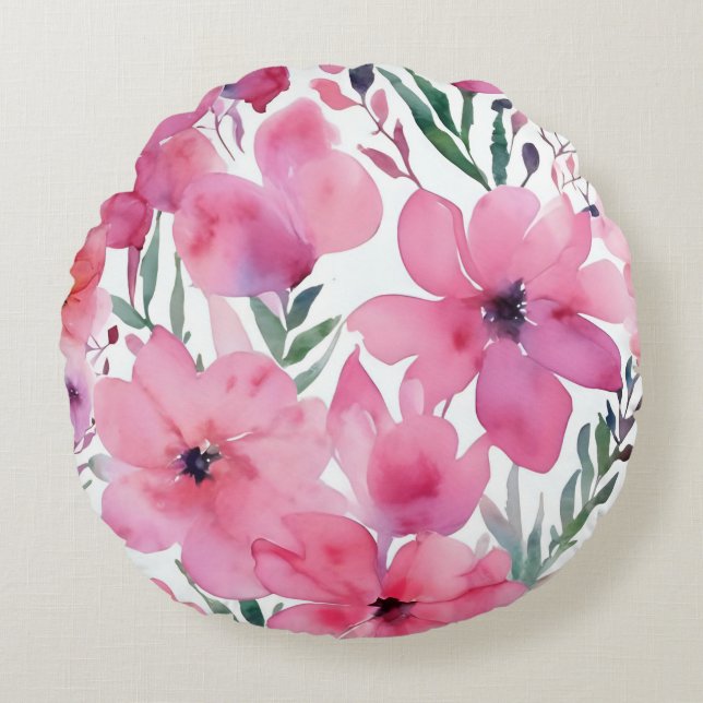 Coussins Ronds Pink Petals | Watercolor Floral Painted Flowers (Devant)