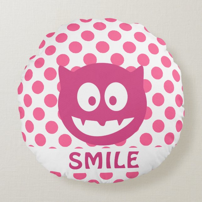 Coussins Ronds Pink Polka Dot Monster SMILE (Devant)