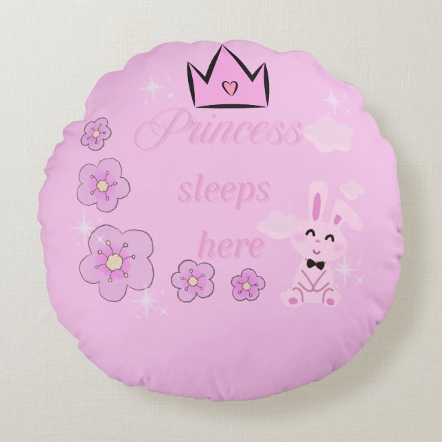 Coussins Ronds Pink Princess Round Pillow for Kids (Devant)