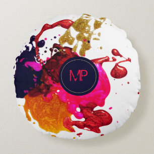 Coussins Ronds Pink Purple Gold Splatter Monogramme Jeter Oreille