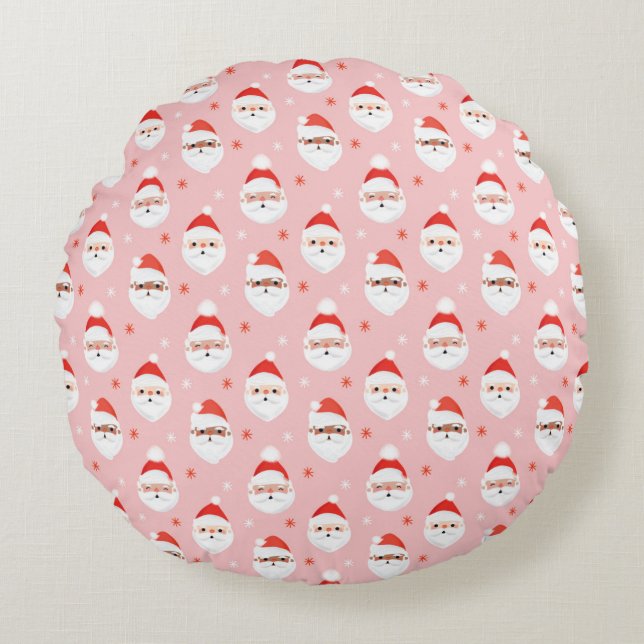 Coussins Ronds Pink Retro Santa Clause Wrapper Papier (Devant)