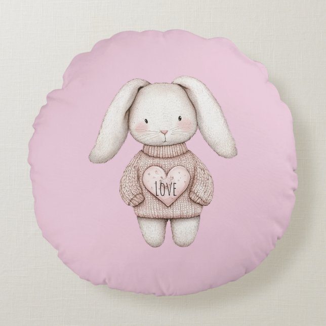 Coussins Ronds Pink Sweet Cute Bunny Pink Sweater Heart (Devant)