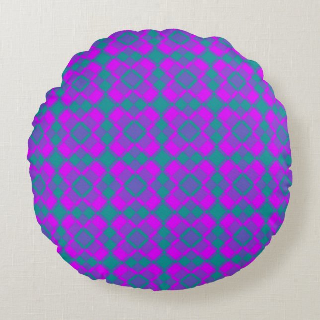 Coussins Ronds Pink Teal Purple Checker Argyle Pattern (Devant)