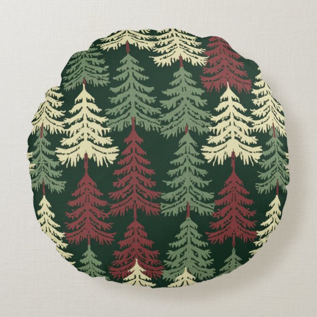 Coussins Ronds Pins Rouges Verts  (Devant)