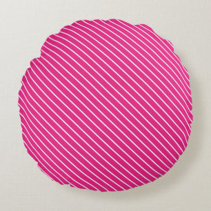 Coussins Ronds Pinstripes diagonales - fuchsia rose et blanc