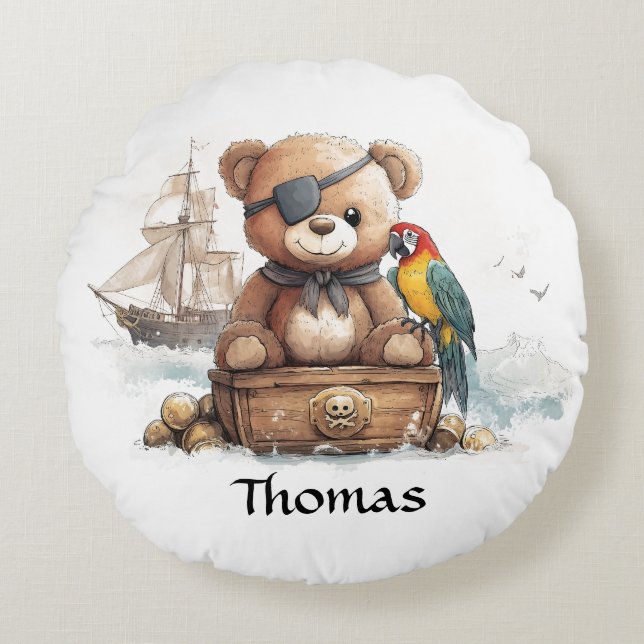Coussins Ronds Pirate Teddy Bear Aventure - Personnalisable (Devant)