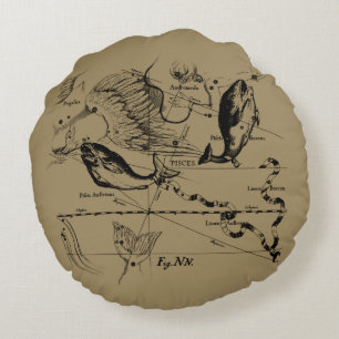Coussins Ronds Pisces Constellation Hevelius 1690 sur Taupe