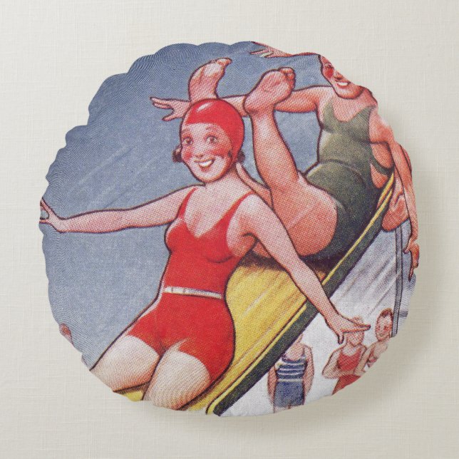 Coussins Ronds Piscine Fête Nage Vintage Été (Devant)