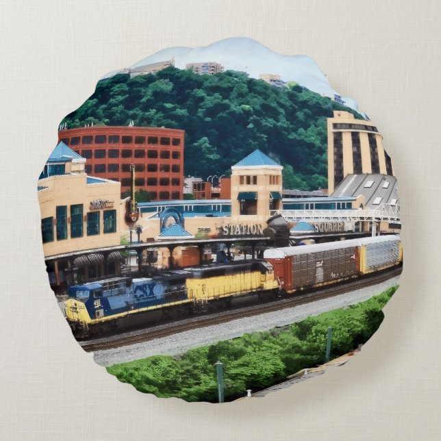 Coussins Ronds Pittsburgh PA - Train passant par Station Square (Dos)