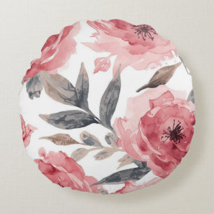 Coussins Ronds Pivoines roses aquarelle florale botanique peinte