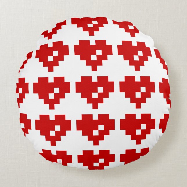 Coussins Ronds Pixel Coeur 8 bits Amour (Devant)