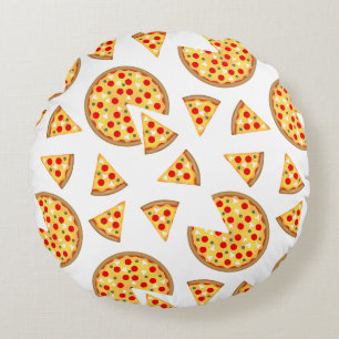 Coussins Ronds Pizza et tranches de cool motif sur blanc