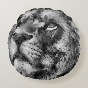 Coussins Ronds Placid Lion Face Argent