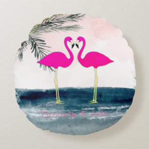 Coussins Ronds Plage de Flamants roses roses