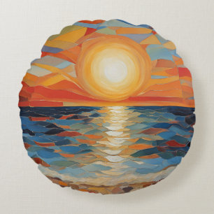 Coussins Ronds Plage Méditerranéenne Sunset Art Moderne