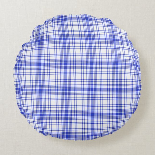 Coussins Ronds Plaid blanc bleu 2 (Devant)