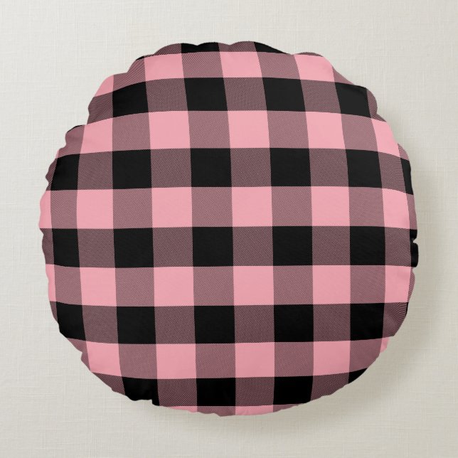 Coussins Ronds Plaid de buffle rose pâle et noir (Devant)
