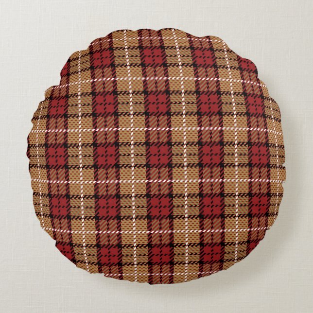 Coussins Ronds Plaid de pixel en rouge et or (Devant)