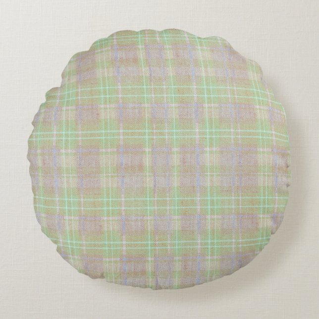 Coussins Ronds Plaid de sage neutre de ferme (Devant)