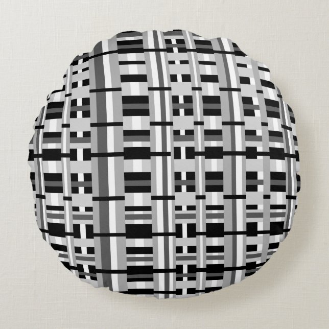 Coussins Ronds Plaid en noir blanc et gris (Devant)