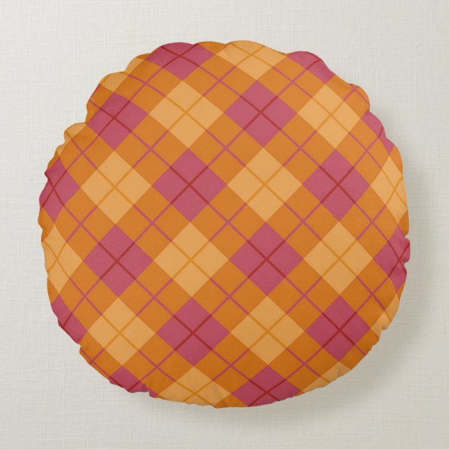 Coussins Ronds Plaid polarisé dans l'orange et le rose (Devant)