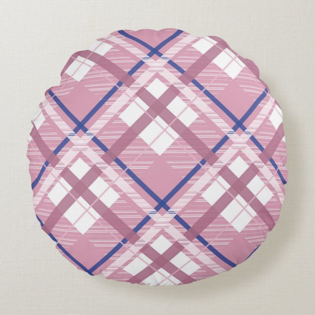 Coussins Ronds Plaid rose et bleu (Devant)