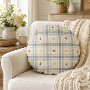 Coussins Ronds Plaine de miel bleue Cottage Plaid Abeille