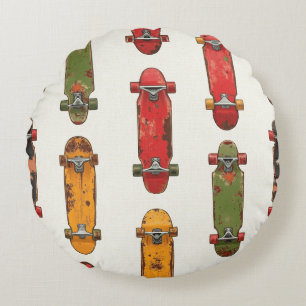 Coussins Ronds "Planche à roulettes sous le pont" Motif Vintage