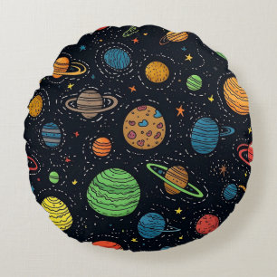Coussins Ronds Planètes colorées et étoiles Motif sans couture