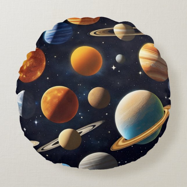 Coussins Ronds Planètes spatiales 2 (Devant)