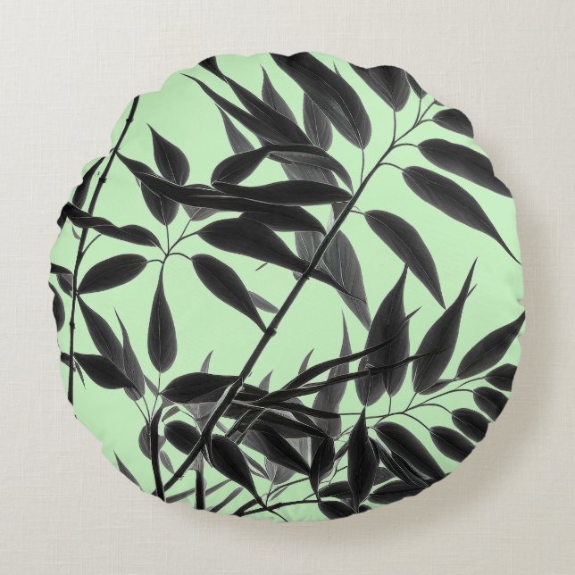 Coussins Ronds Plante de bambou noir et vert menthe (Devant)