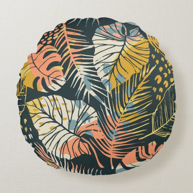 Coussins Ronds Plantes tropicaux : motif artistique abstrait. (Devant)