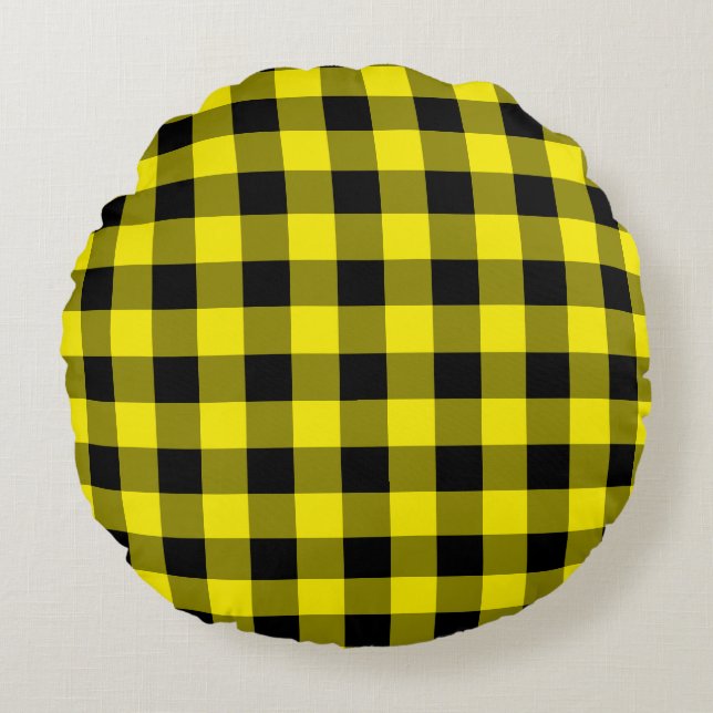 Coussins Ronds Plaqué noir et jaune coché (Devant)
