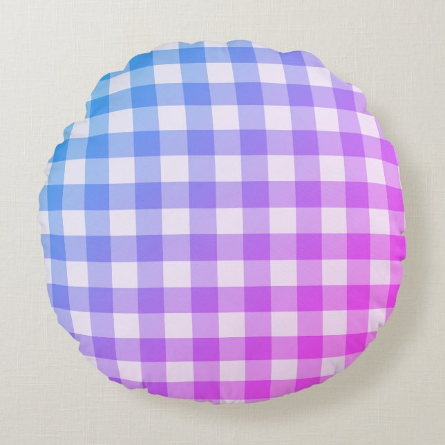 Coussins Ronds Plat En vichy rose Bleu Moderne Simple Check (Devant)