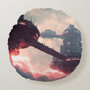 Coussins Ronds Plates-formes futuristes dans les nuages au crépus