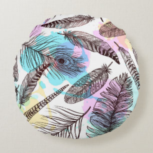 Coussins Ronds Plume de paon
