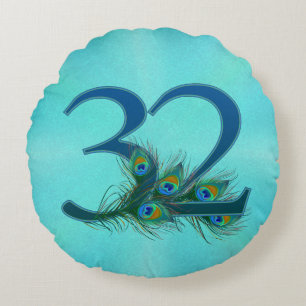 Coussins Ronds Plume de paon pour 32e anniversaire ou anniversair