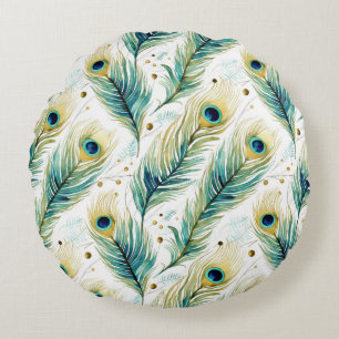 Coussins Ronds Plumes de paon