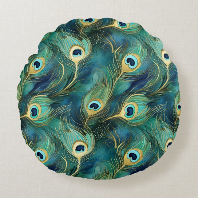 Coussins Ronds Plumes de paon (Devant)