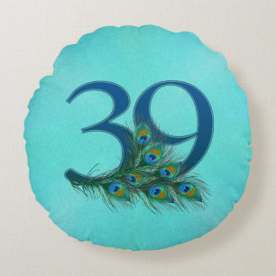 Coussins Ronds Plumes de paon 39 Anniversaire Milestone