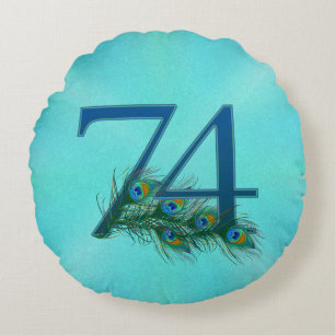 Coussins Ronds Plumes de Paon 74 Milestone d'Anniversaire de Nais