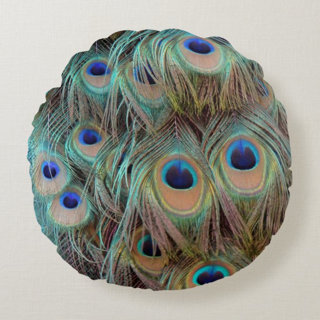 Coussins Ronds Plumes de paon Lance Oreiller (Devant)