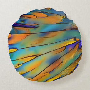 Coussins Ronds Plumes en verre tendu AI Art Abstrait