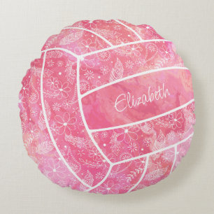Coussins Ronds plumes paislies motif floral rose volleyball