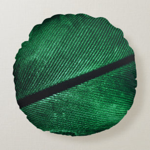 Coussins Ronds Plumes Vertes, Belle Texture Motif.